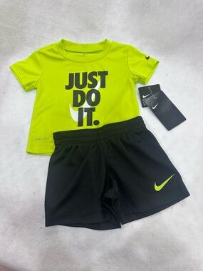 Baby Nike Lime Green and Black Short Set